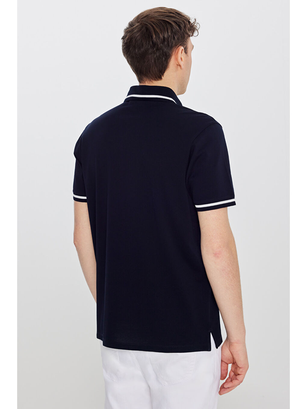 Erkek Lacivert %100 Pamuk Standart Fit Normal Kesim Polo Yaka Tişört-4