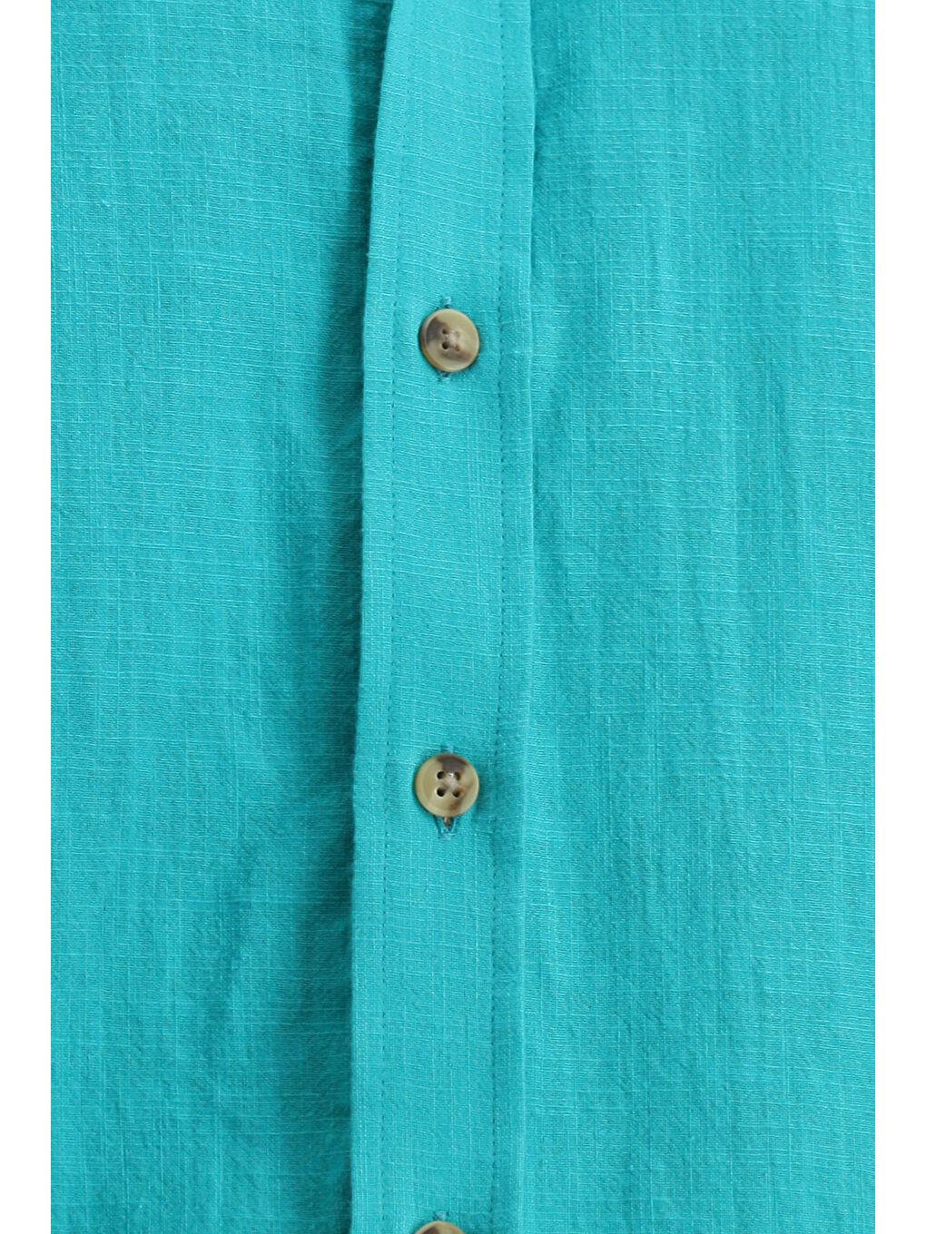 Turkuaz Kısa Kol Regular Fit Düğmeli Yaka Keten Görünümlü Pamuk Spor Gömlek-5