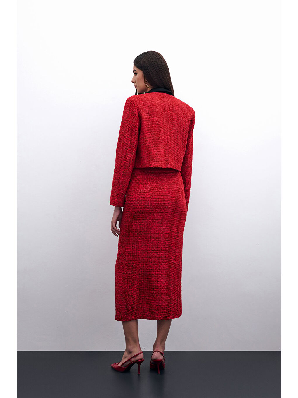 Boncuk Aksesuarlı Kısa Ceket - Kırmızı-4