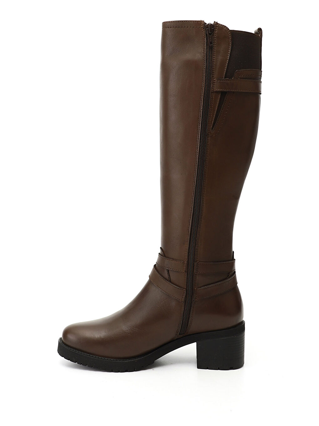 Kahverengi Kadın TÜTÜN KAHVE Fermuarlı Kalın Topuklu Hakiki Deri Çizme-2