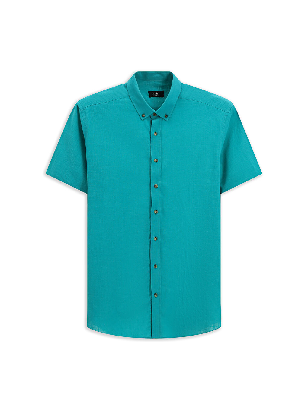 Turkuaz Kısa Kol Regular Fit Düğmeli Yaka Keten Görünümlü Pamuk Spor Gömlek-6