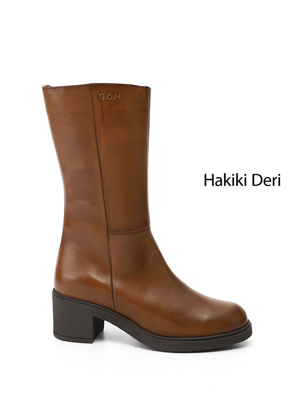 Kahverengi Kadın KAHVERENGİ-TABA Fermuarlı Kalın Topuklu Hakiki Deri Çizme