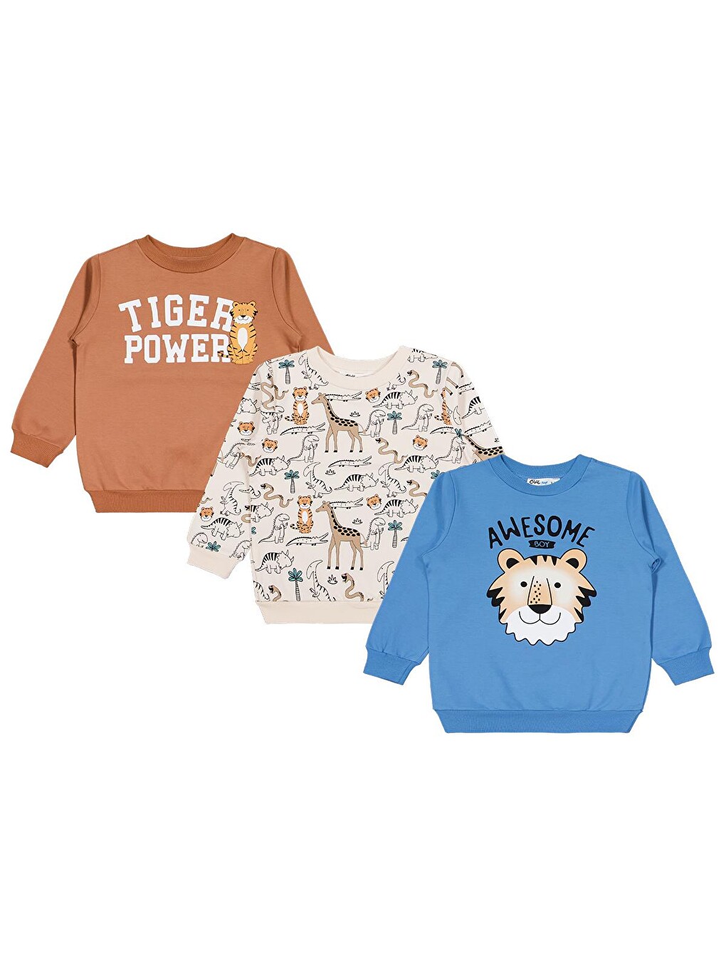Beyaz Boys Safari Baskılı 3'lü Set 2-5 Yaş Sweatshirt - Standart-1