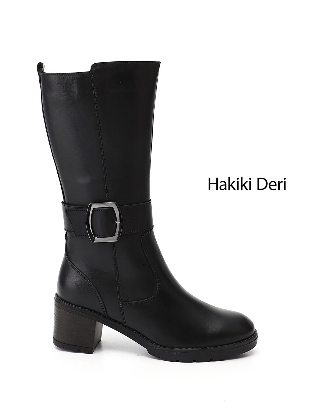 Siyah Kadın SİYAH Fermuarlı Kalın Topuklu Hakiki Deri Çizme