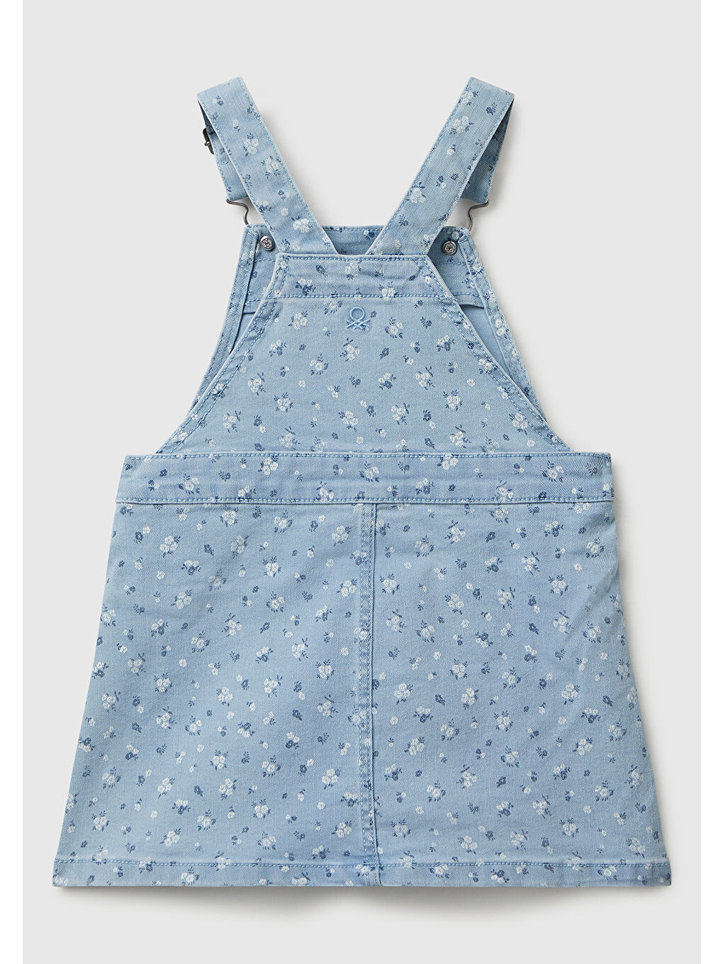 Kız Çocuk Açık Mavi Tamamı Çiçek Desenli Ayarlanabilir Askılı Denim Tulum Elbise-1