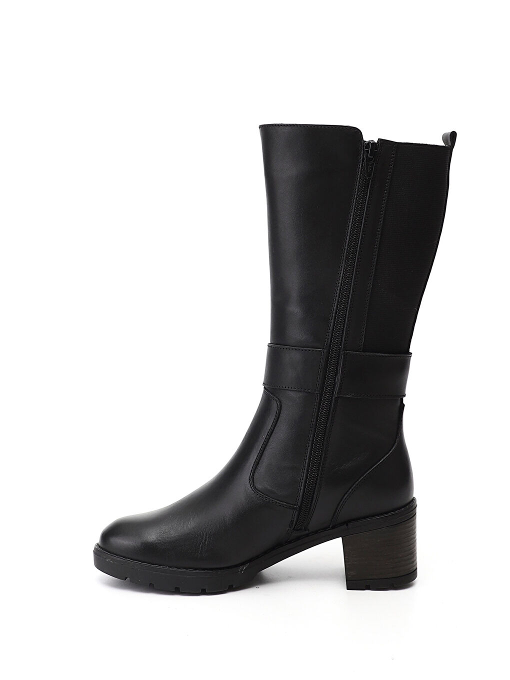 Siyah Kadın SİYAH Fermuarlı Kalın Topuklu Hakiki Deri Çizme-2