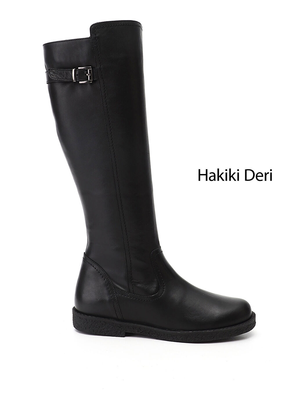 Siyah Kadın SİYAH Fermuarlı Kauçuk Taban Hakiki Deri Çizme