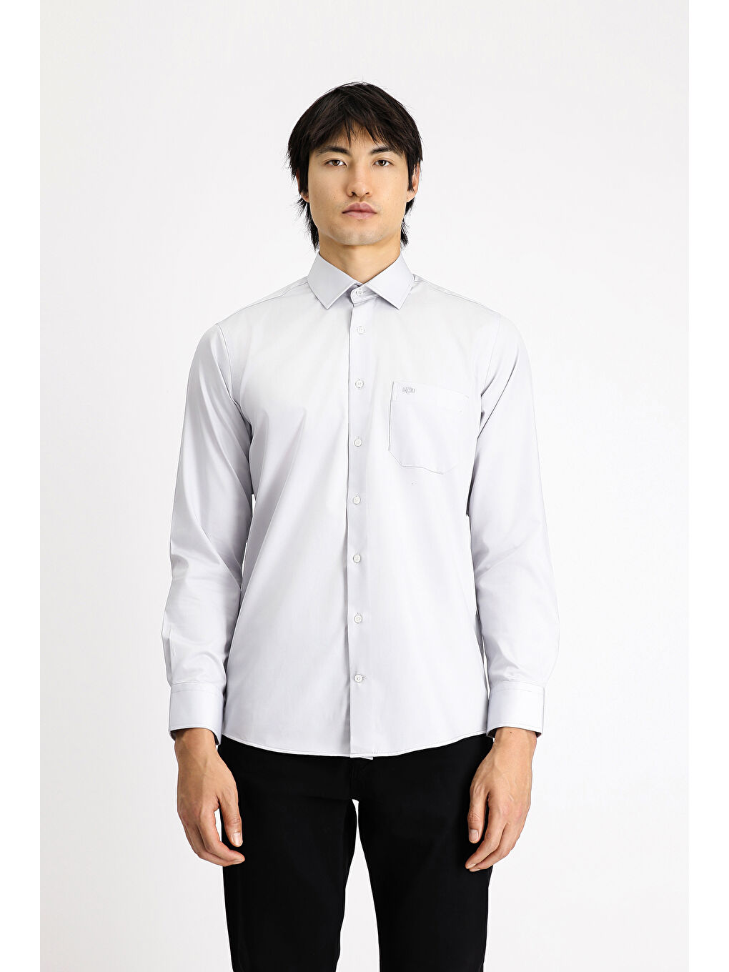 Gri Uzun Kol Non Iron Saten Klasik Pamuklu Gömlek-2