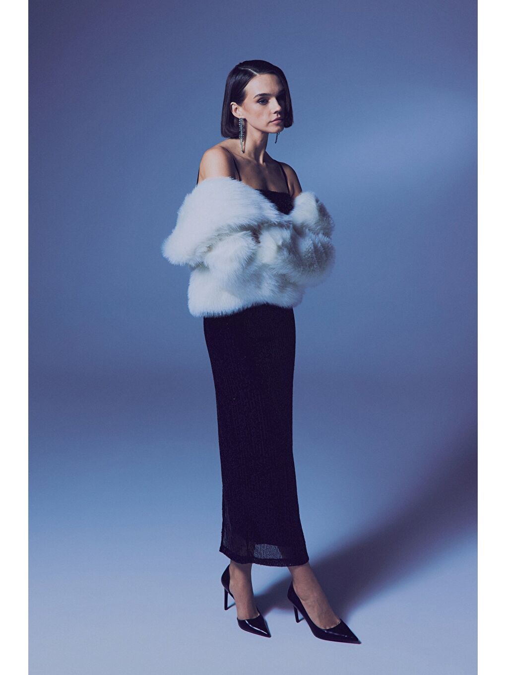 Askılı Uzun Payet Elbise - Siyah-2