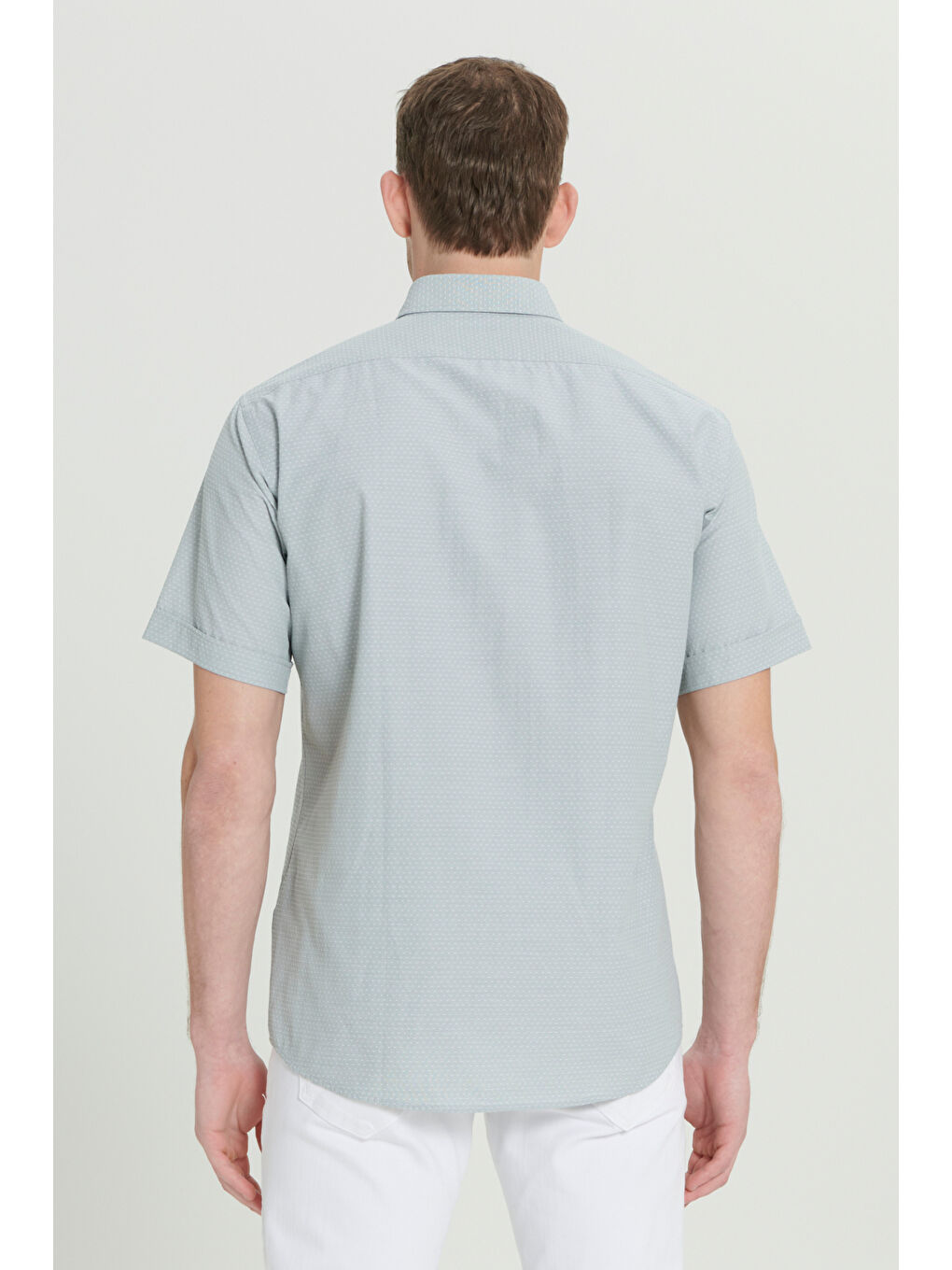 Erkek Haki Comfort Fit Rahat Kesim Düğmeli Yaka Armürlü Kısa Kollu Gömlek-5