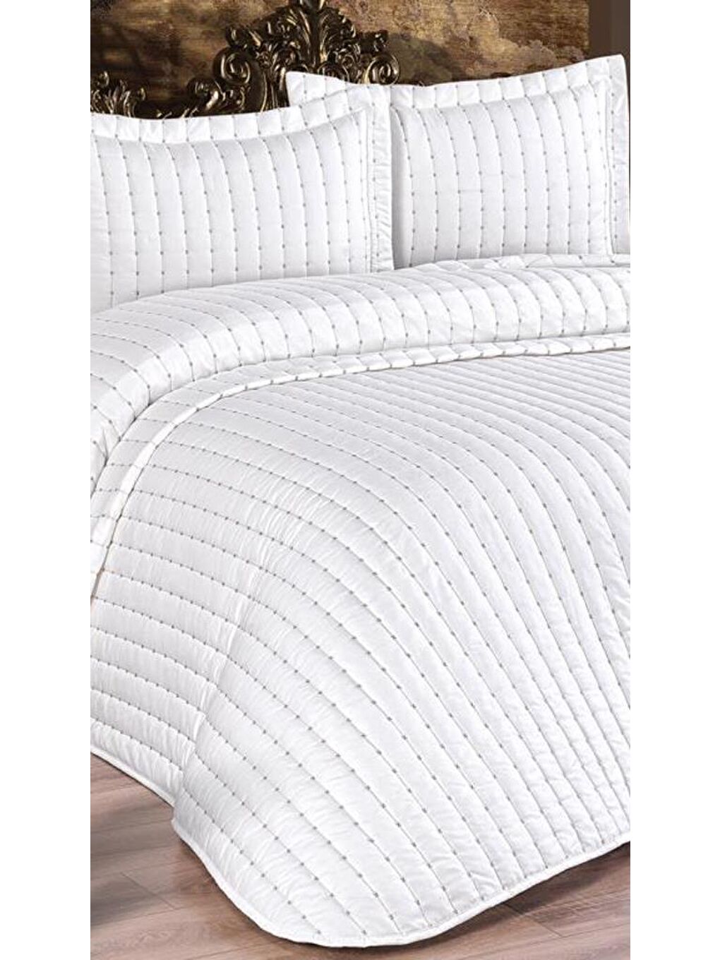 Ekru Dublin Çift Kişilik Kapitoneli Yatak Örtüsü Krem-5