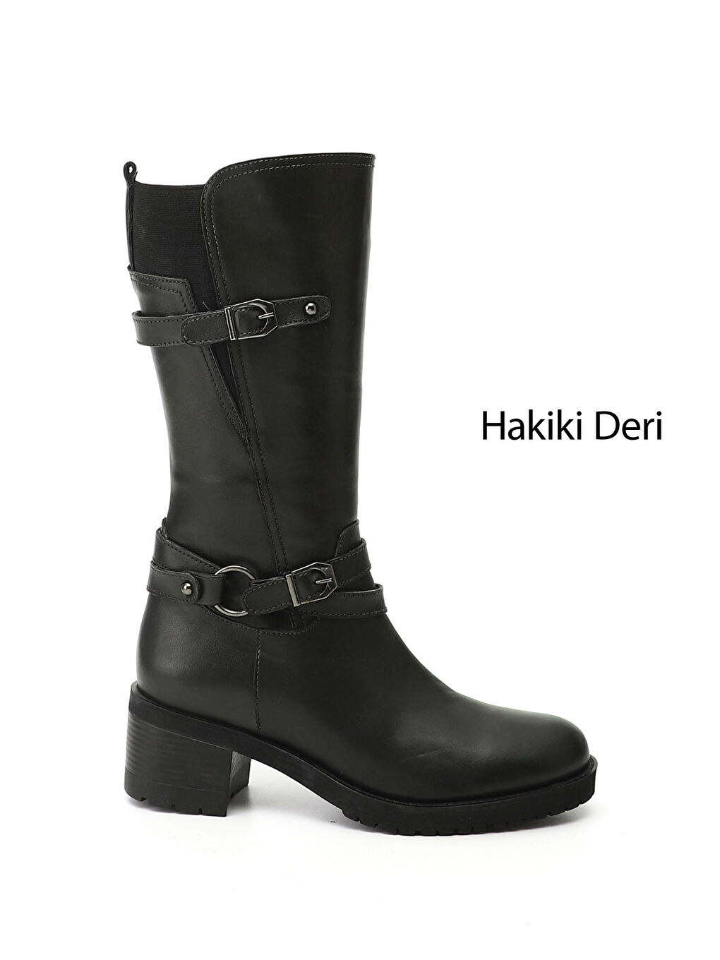 Kadın HAKİ-YEŞİL Fermuarlı Kalın Topuklu Hakiki Deri Çizme