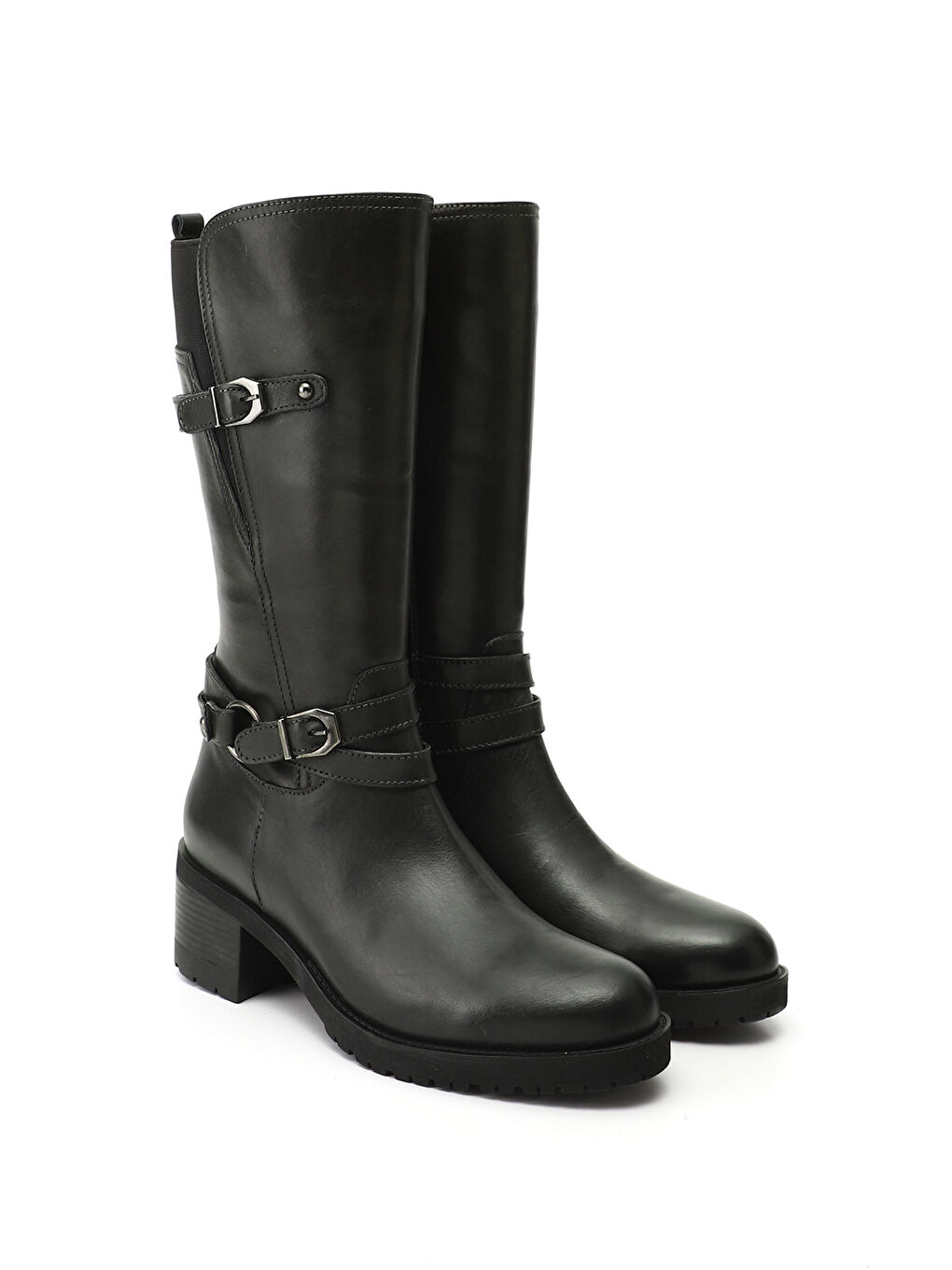 Kadın HAKİ-YEŞİL Fermuarlı Kalın Topuklu Hakiki Deri Çizme-1