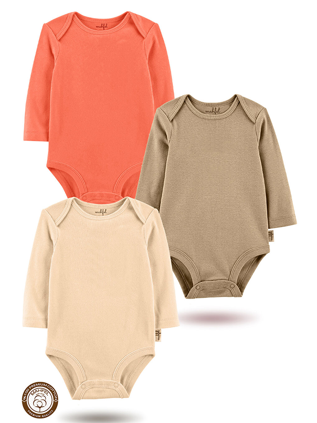 Turuncu 3'lü %100 Pamuklu Uzun Kollu Basic Çıtçıtlı Bebek Body Zıbın WEE
