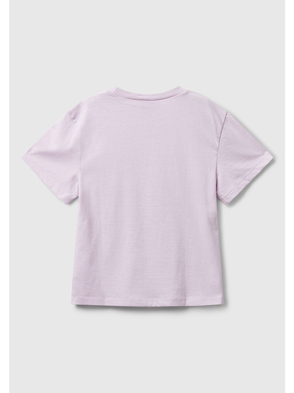 Kız Çocuk Lila Önü Baskılı Logo Detaylı Ribana Yakalı Jarse T-shirt-1