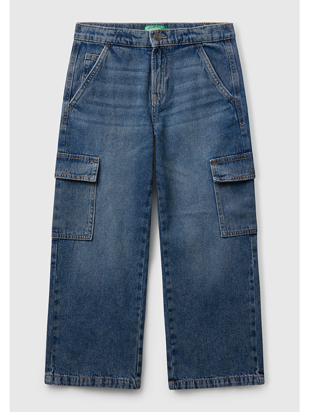 Erkek Çocuk Koyu Mavi Arka Cebi Logolu Cepli Beli Lastikli İpli Denim Pantolon