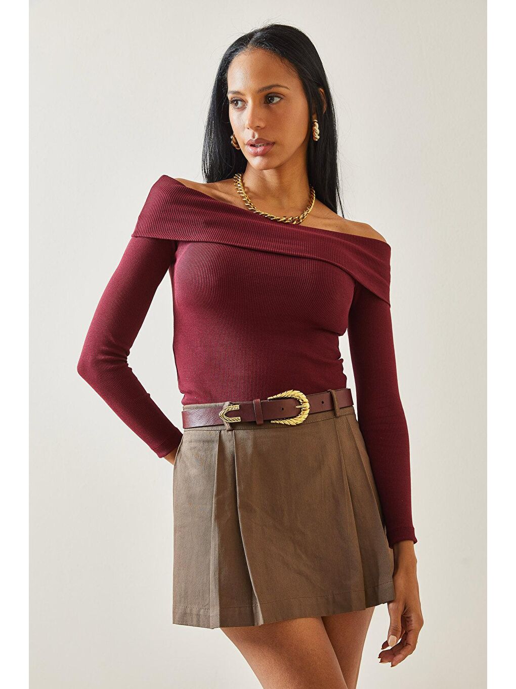 Bordo Vişne Çürüğü Madonna Yaka Kaşkorse Kazak 5YXK3-48276-31-1