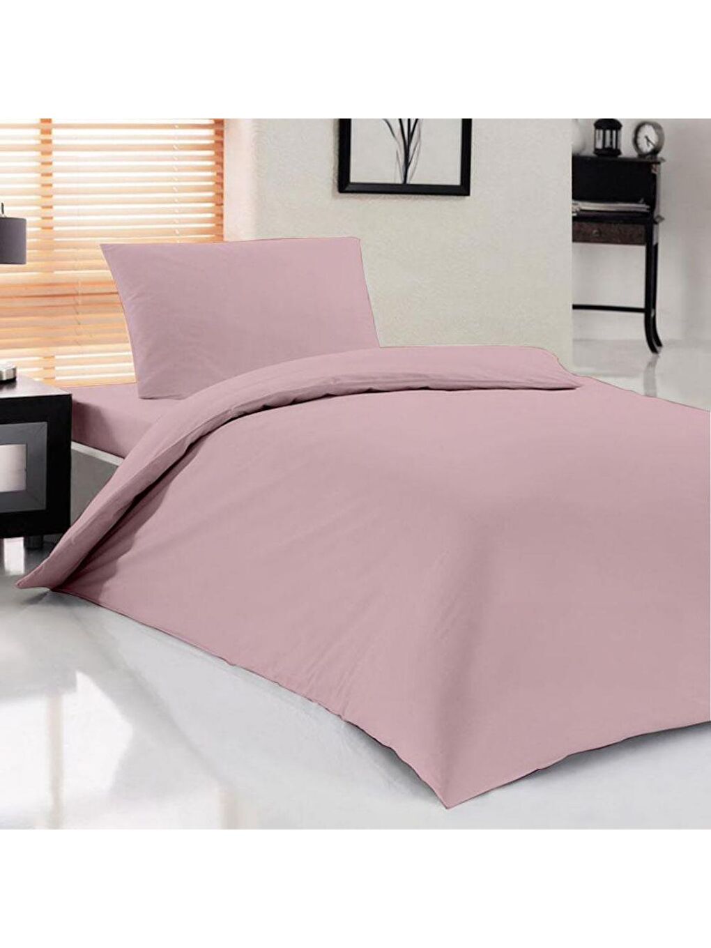 Pembe Pure Tek Kişilik Nevresim Seti Pudra