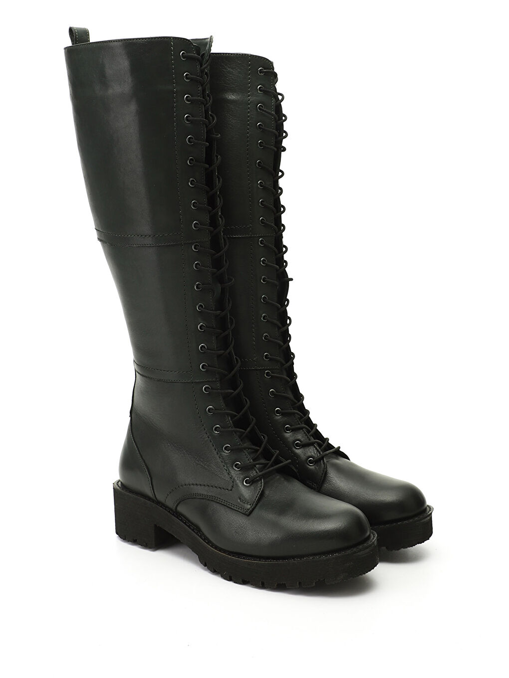 Kadın HAKİ-YEŞİL Fermuarlı Kauçuk Taban Hakiki Deri Postal Çizme-1