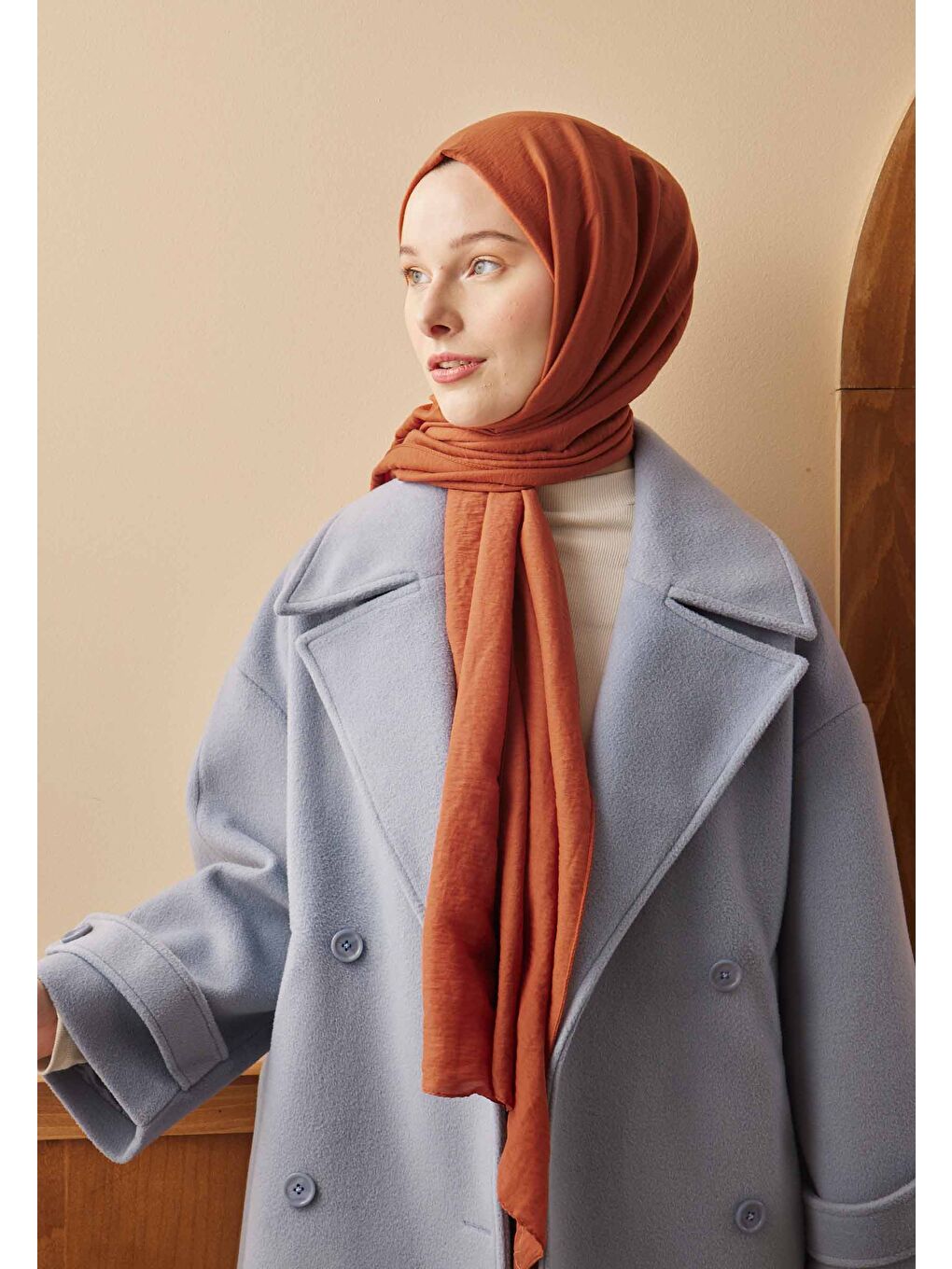Kahverengi Pamuk Crash Şal Kiremit-2