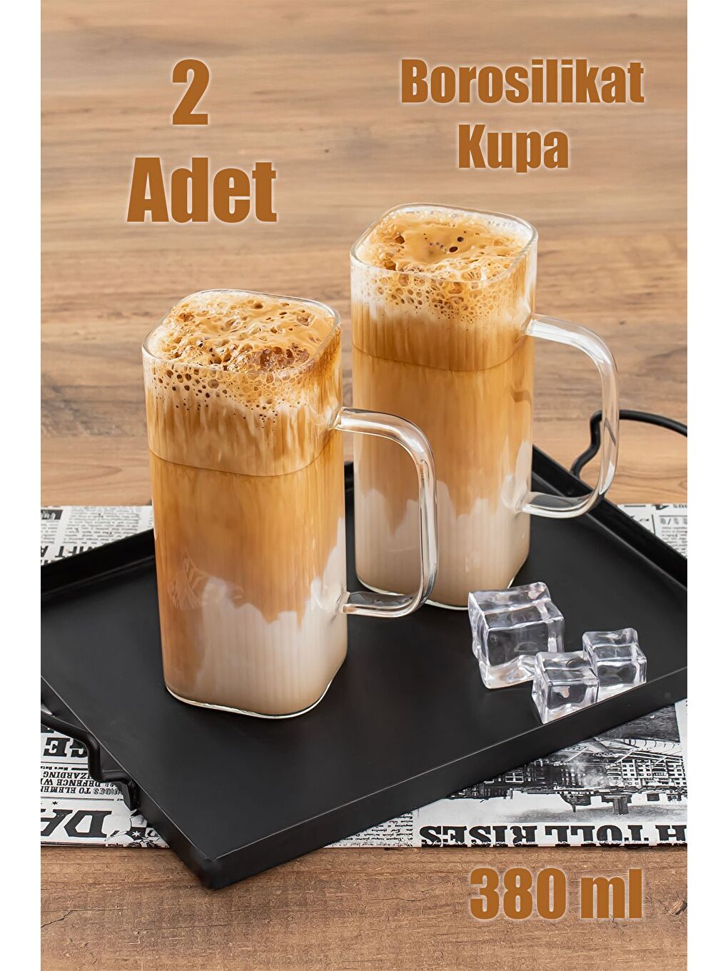 Renksiz 2'li Borosilikat Isıya Dayanıklı Cam Kupa Bardak 2 Adet 380 ml