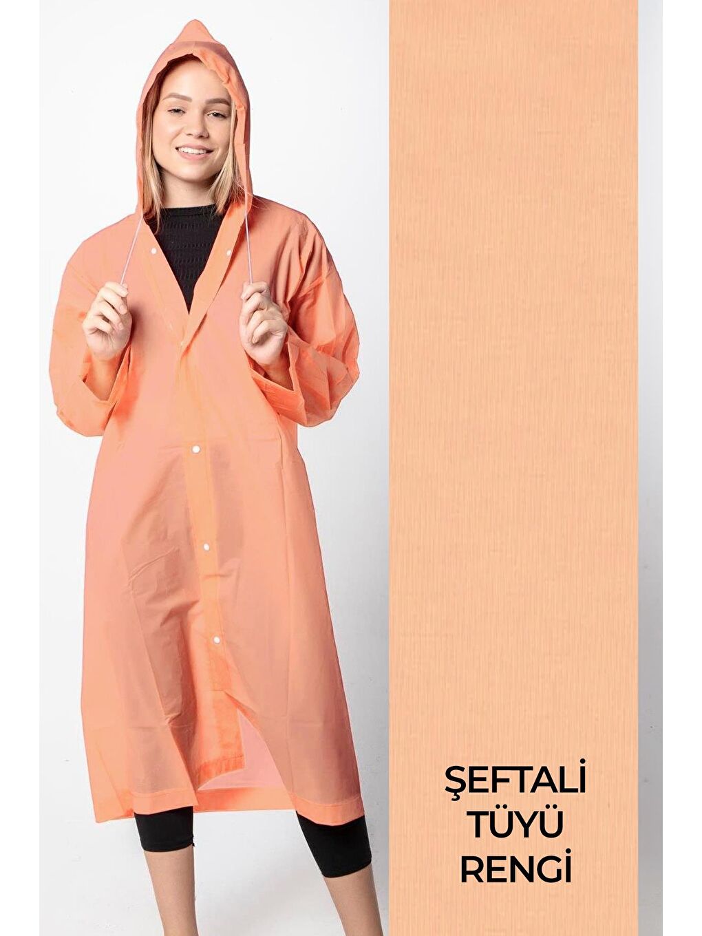 Pembe Unisex Su Rüzgar Geçirmez Kapüşonlu Çıtçıt Düğmeli Eva Şeftali Renk Yağmurluk M21MRC881R15-1