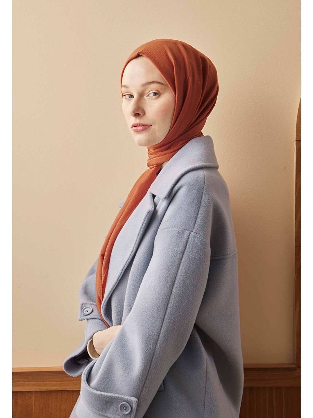 Kahverengi Pamuk Crash Şal Kiremit-3