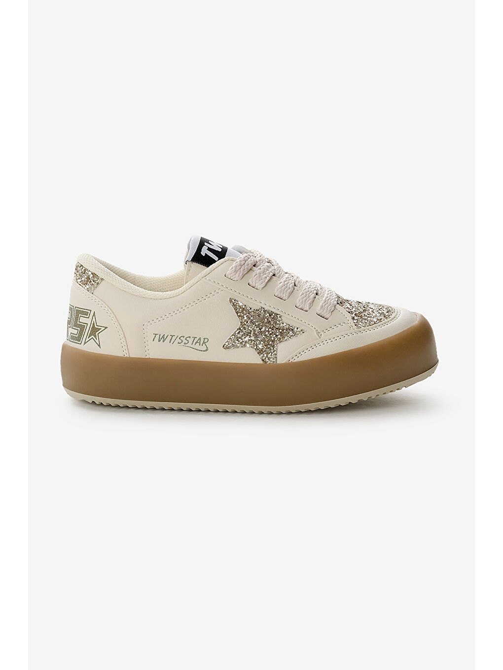 Ekru Çocuk Unisex Krem Termo Taban Yıldız Detaylı Bağcıklı ve Cırtlı Spor Ayakkabı-1