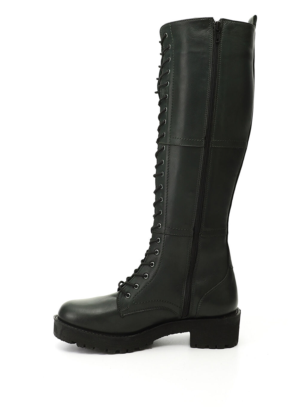 Kadın HAKİ-YEŞİL Fermuarlı Kauçuk Taban Hakiki Deri Postal Çizme-2