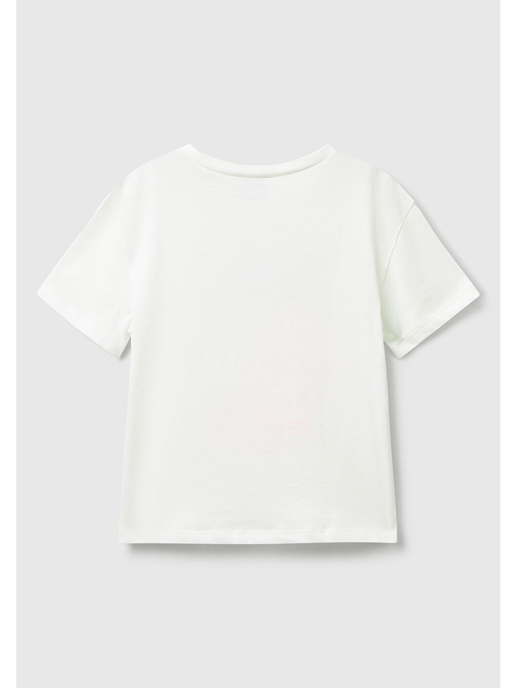 Kız Çocuk Ekru Önü Baskılı Logo Detaylı Ribana Yakalı Jarse T-shirt-1