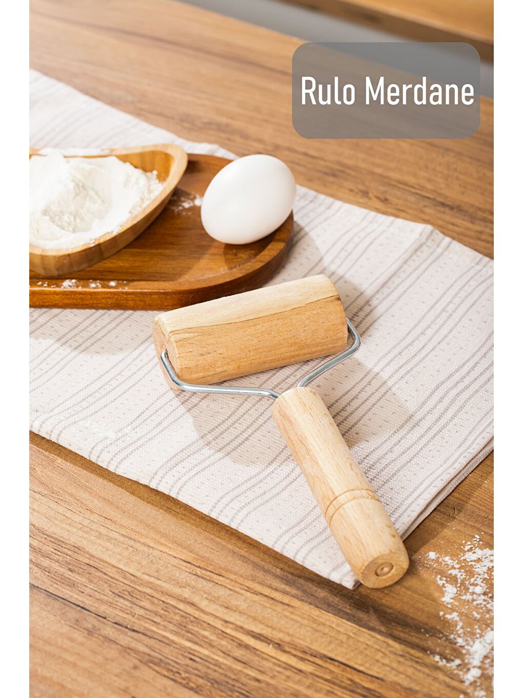 Renksiz 366 Ahşap Saplı Rulo Merdane, Oklava, Ahşap Spatula, Pürüzsüz Oklava Pizza Börek Açma