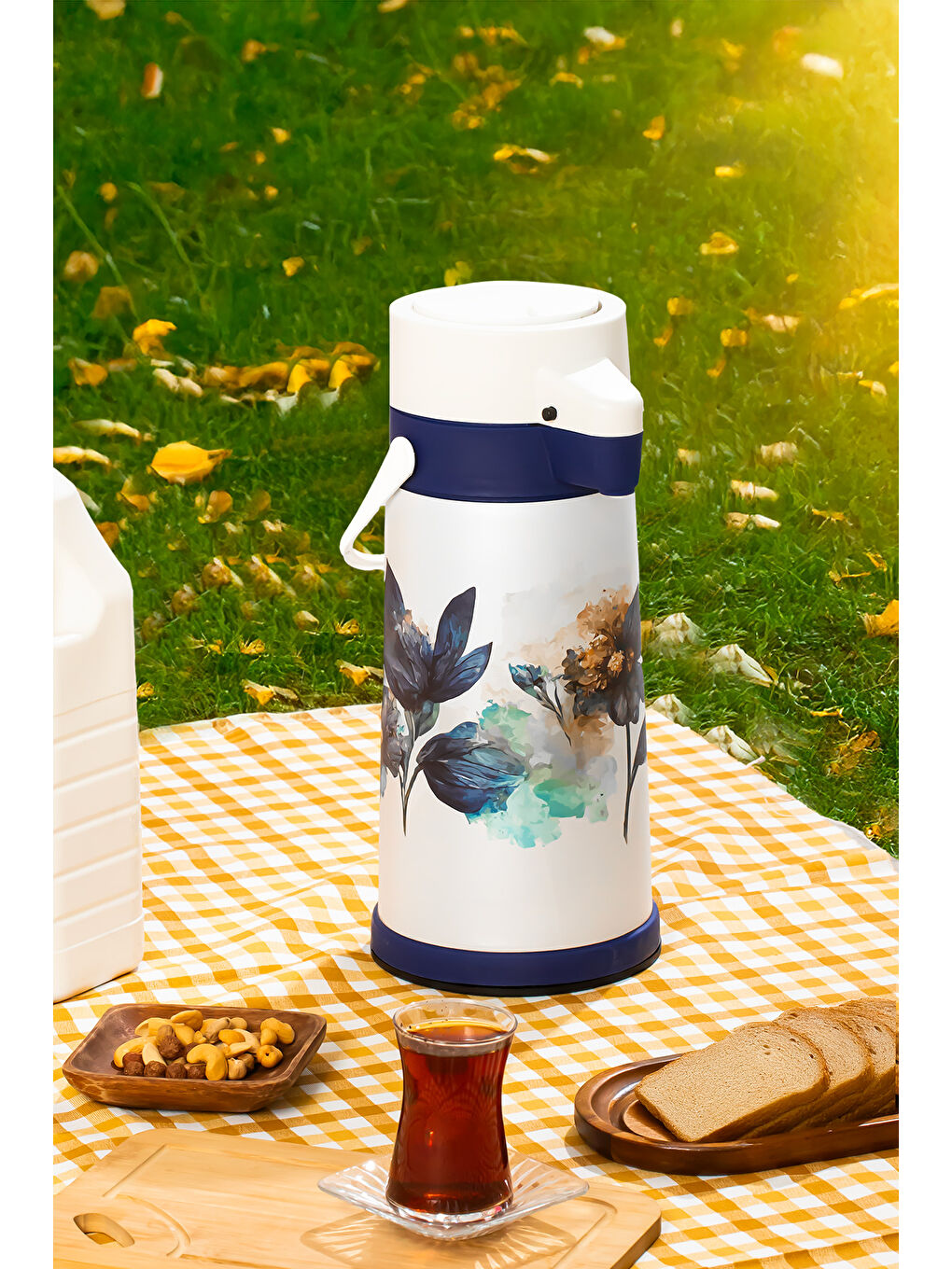 Karışık 161720-805 Çiçek Desenli Sıcak-Soğuk İçecekler İçin Pompalı Termos 1.8Lt-1