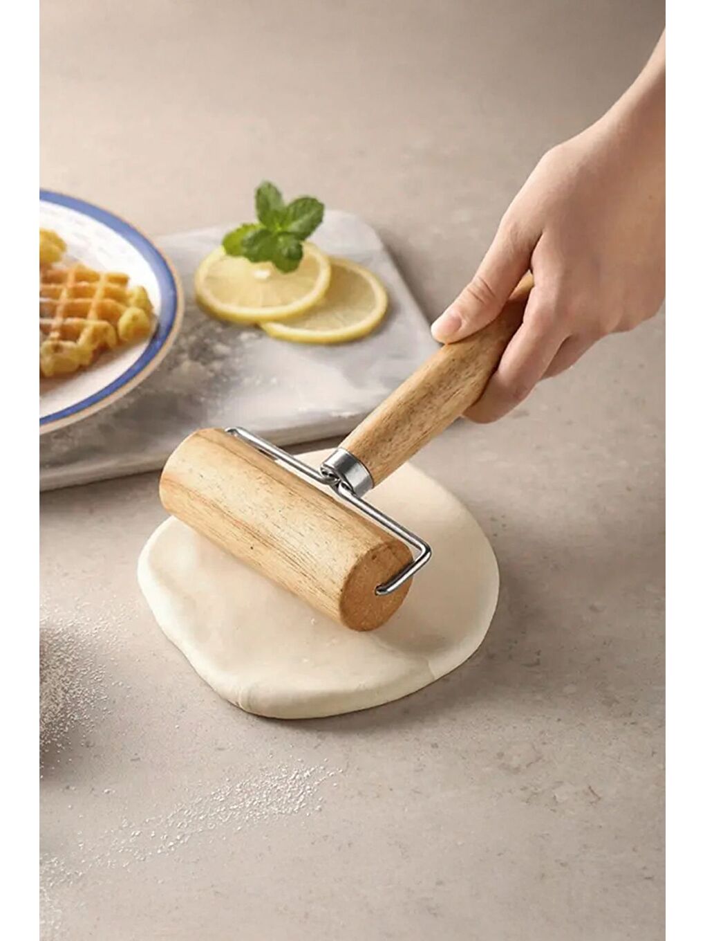 Renksiz 366 Ahşap Saplı Rulo Merdane, Oklava, Ahşap Spatula, Pürüzsüz Oklava Pizza Börek Açma-2