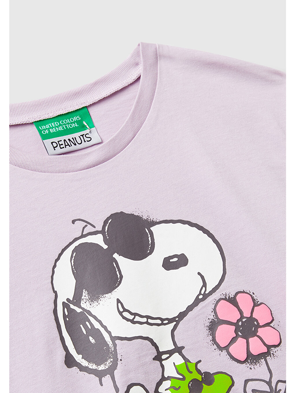 Kız Çocuk Lila Önü Baskılı Logo Detaylı Ribana Yakalı Jarse T-shirt-2