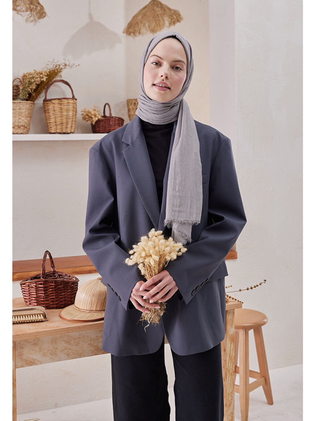 Bambu Şal Açık Gri-1