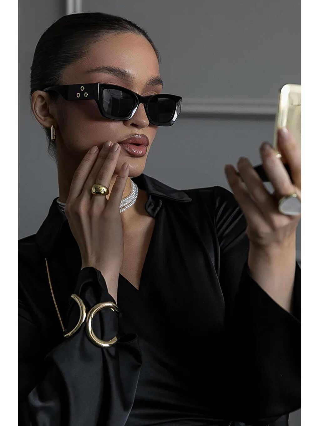 Sarı VIP Gold Geometrik Kalın Kelepçe Bileklik-1