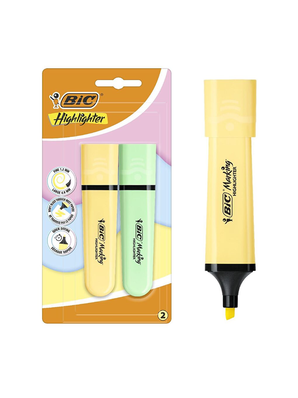 Bic Karışık Asorti Marking Flat Fosforlu Kalem Pastel Sarı-Yeşil 2 Li