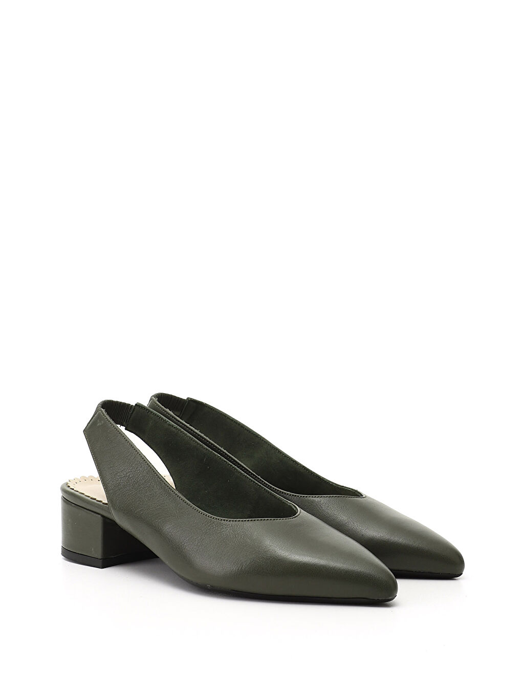 Kadın HAKİ-YEŞİL Kalın Topuklu Arkası Açık Hakiki Deri Ayakkabı-1