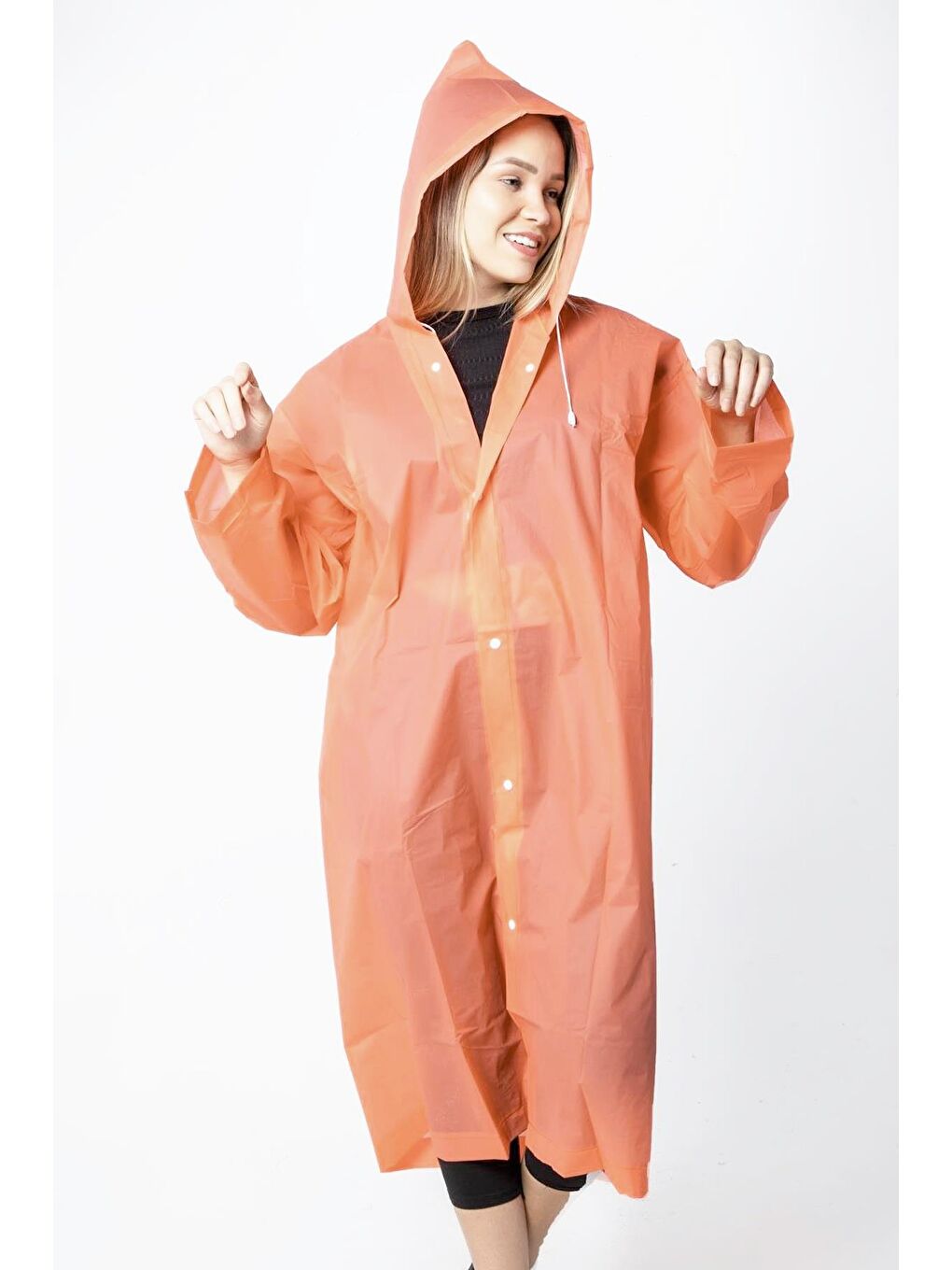 Pembe Unisex Su Rüzgar Geçirmez Kapüşonlu Çıtçıt Düğmeli Eva Şeftali Renk Yağmurluk M21MRC881R15-2