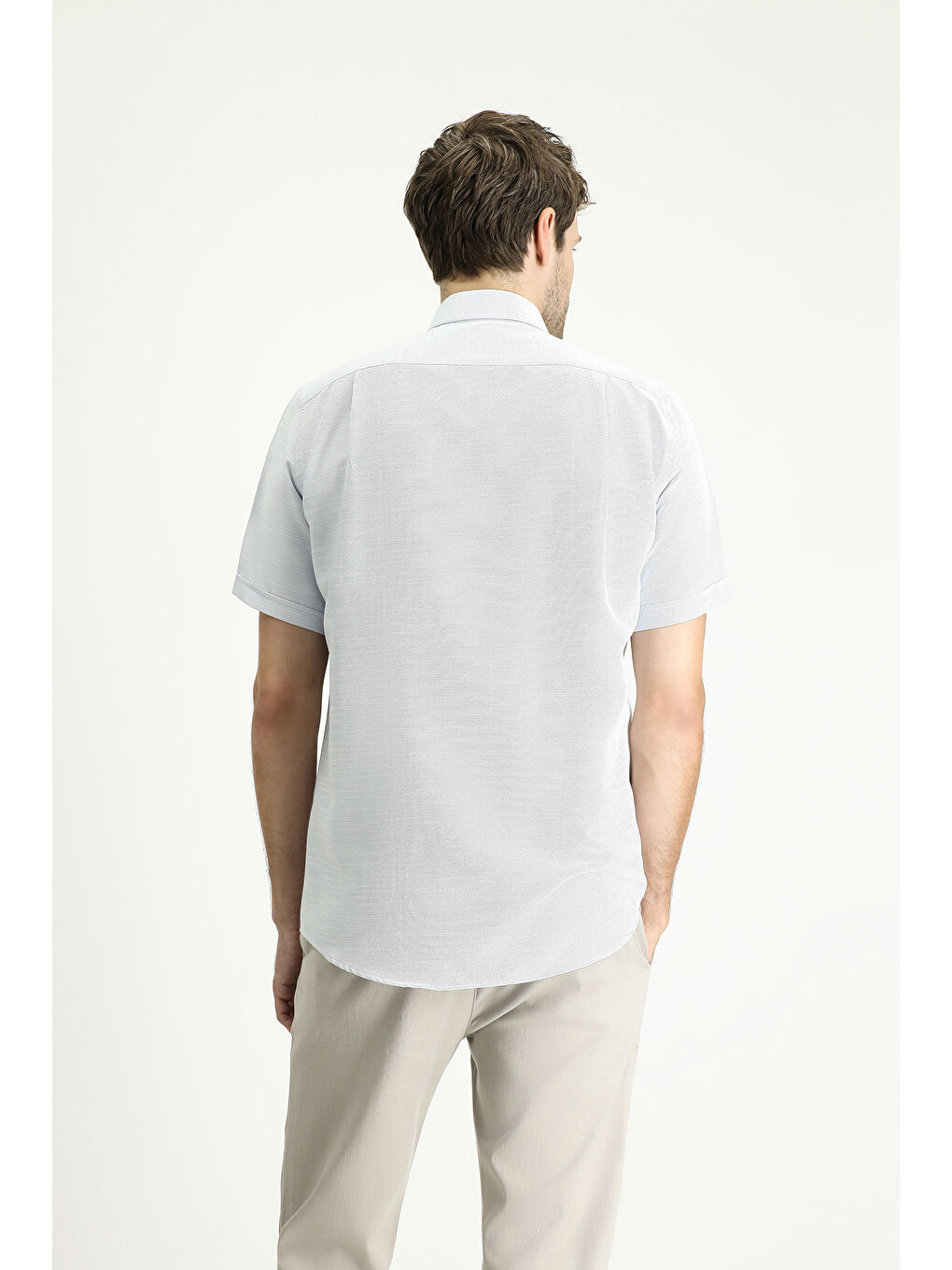 Mavi Kısa Kol Regular Fit Keten Görünümlü Pamuklu Gömlek-3