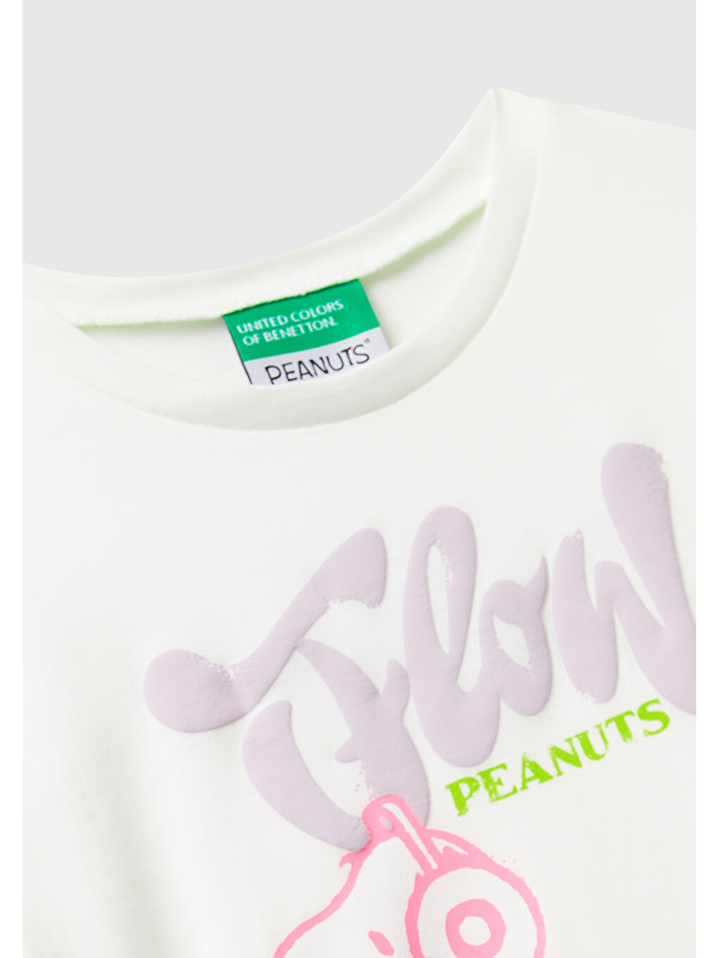 Kız Çocuk Ekru Önü Baskılı Logo Detaylı Ribana Yakalı Jarse T-shirt-2