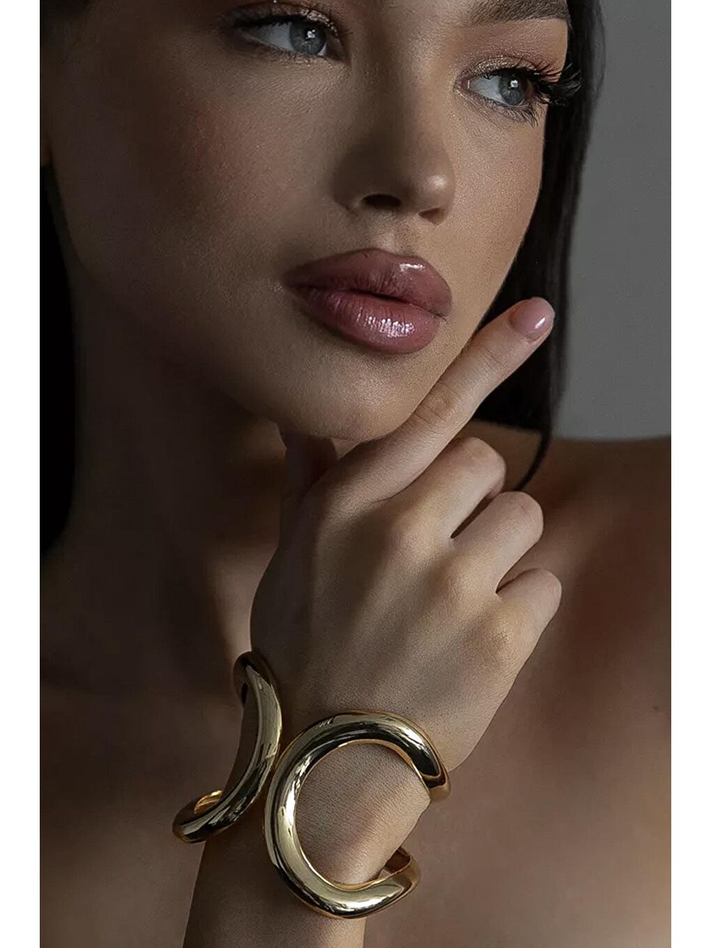 Sarı VIP Gold Geometrik Kalın Kelepçe Bileklik-3