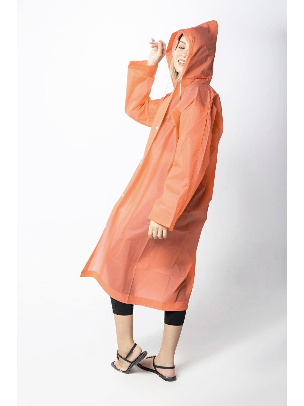 Pembe Unisex Su Rüzgar Geçirmez Kapüşonlu Çıtçıt Düğmeli Eva Şeftali Renk Yağmurluk M21MRC881R15-3