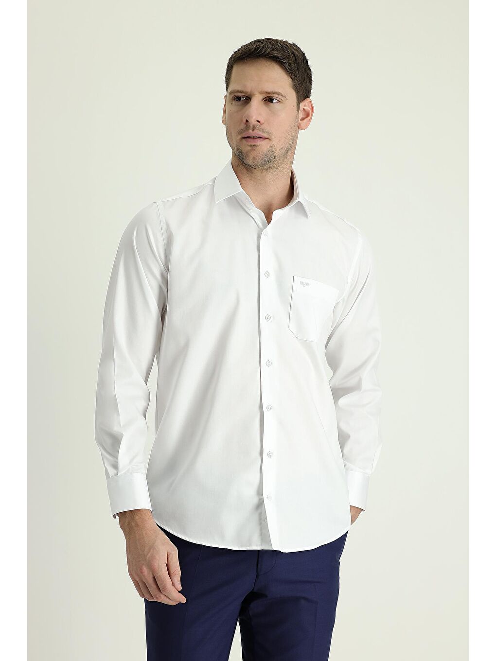 Beyaz Uzun Kol Non Iron Saten Klasik Pamuklu Gömlek