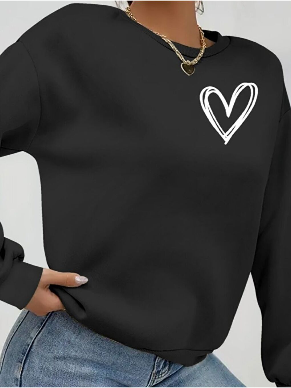 Antrasit Kadın Uzun Kollu Bisiklet Yaka Viskon Iki Iplik Bluz-1