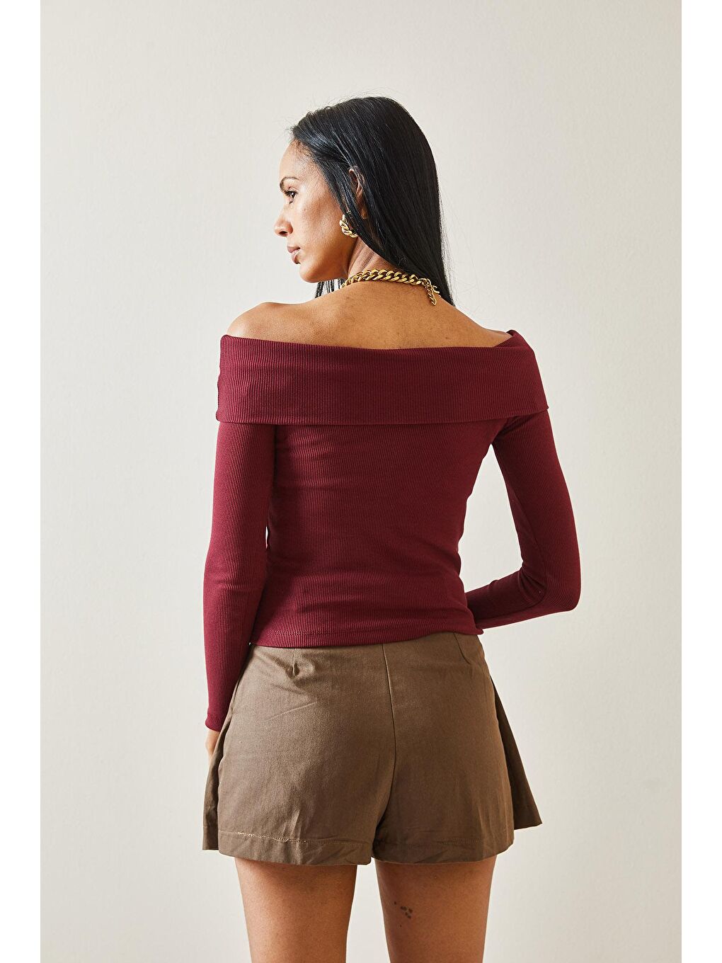 Bordo Vişne Çürüğü Madonna Yaka Kaşkorse Kazak 5YXK3-48276-31-4