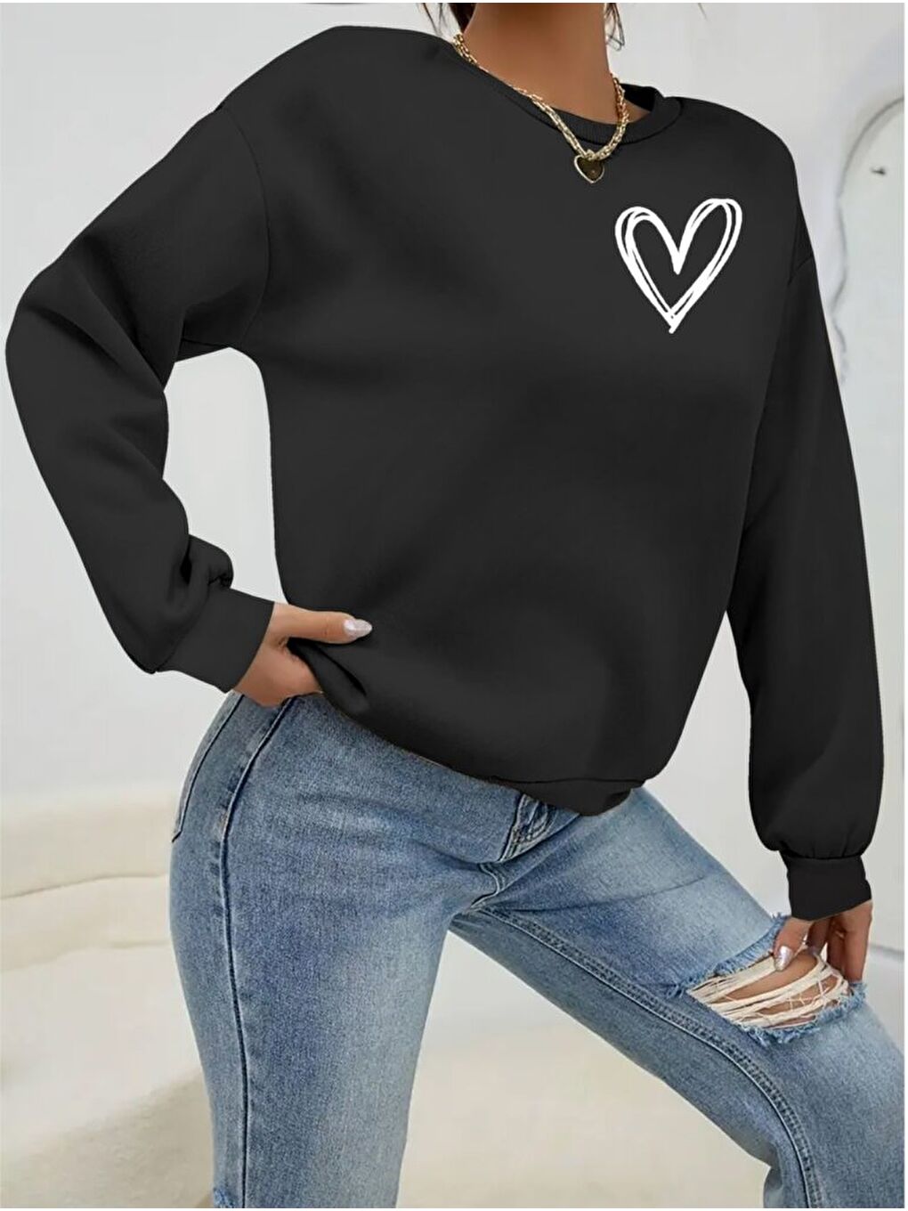 Antrasit Kadın Uzun Kollu Bisiklet Yaka Viskon Iki Iplik Bluz