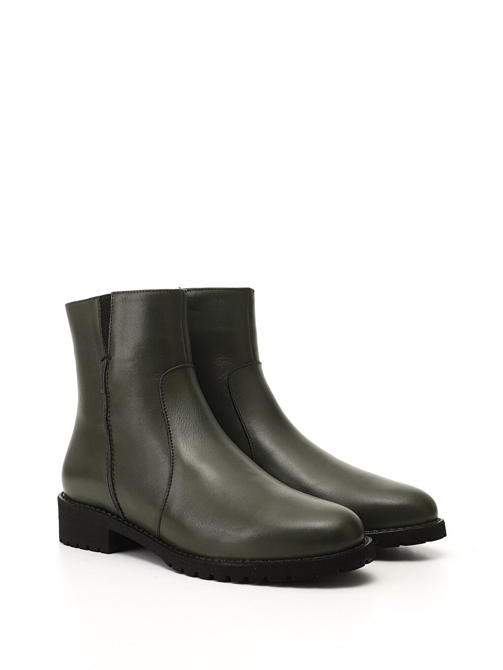 Kadın HAKİ-YEŞİL Fermuarlı Kauçuk Taban Hakiki Deri Bot-1