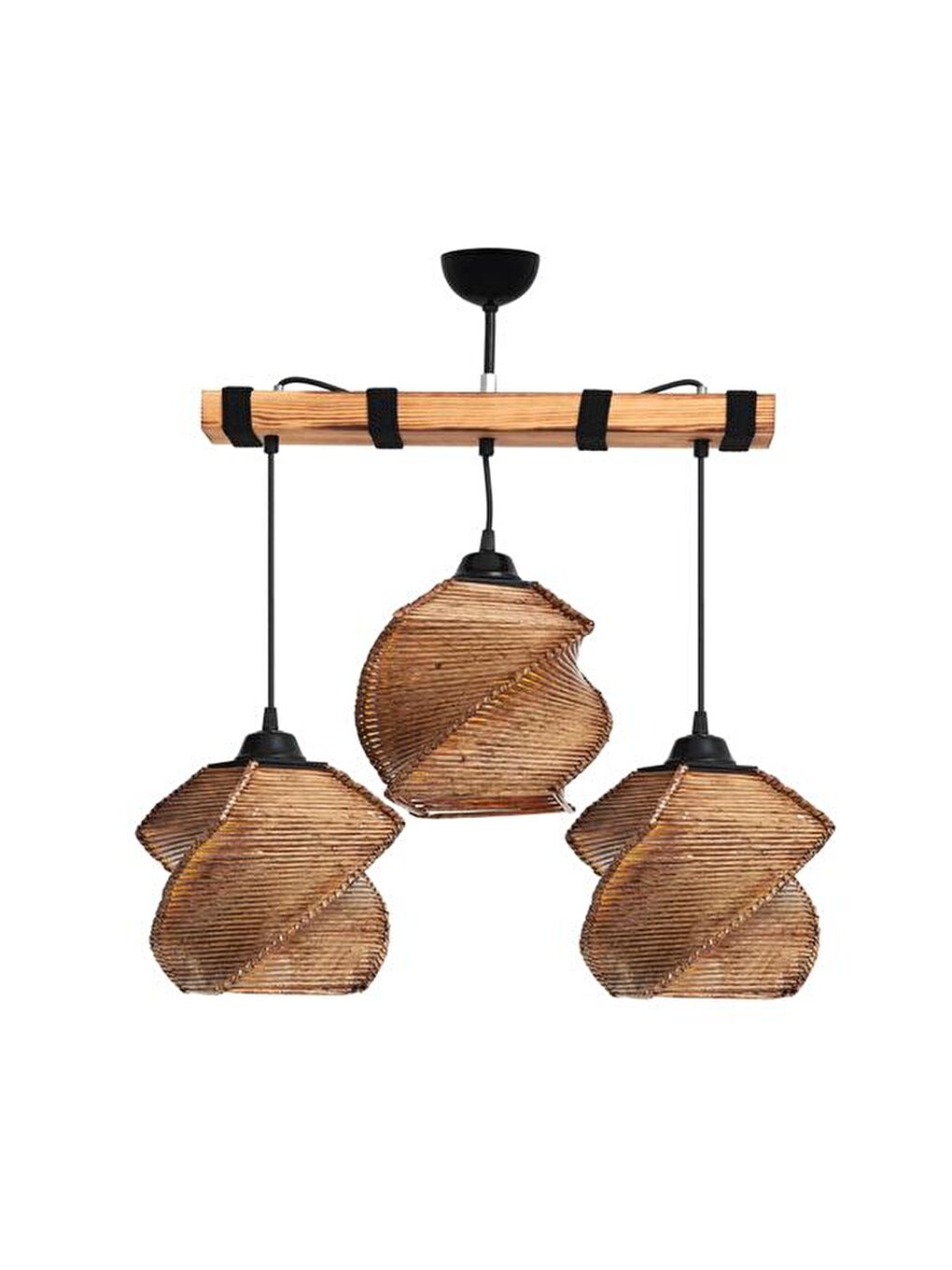 Popart 3'lü Ahşap Avize - Kahverengi-4