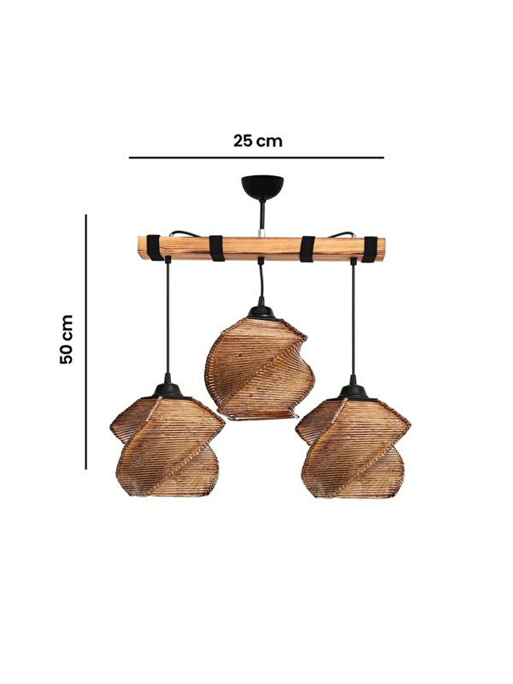 Popart 3'lü Ahşap Avize - Kahverengi-5